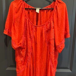 Tru Self Women's 2X Orange Red Short Sleeve Blouse